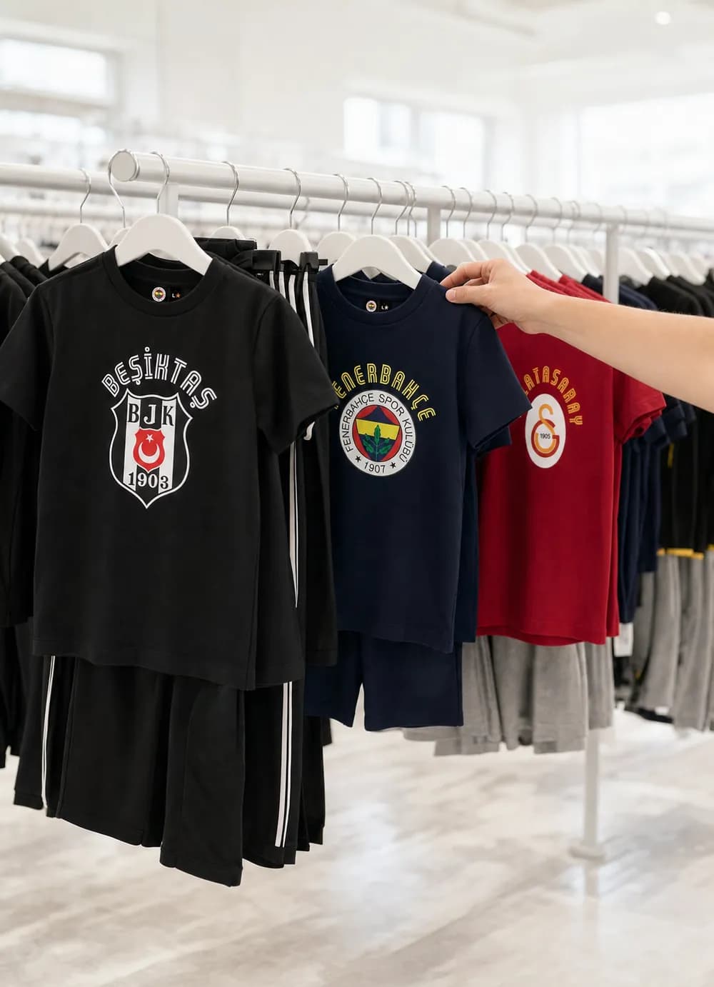 Beşiktaş, Fenerbahçe ve Galatasaray lisanslı çocuk takımlarıyla dolu toptan satış rayı