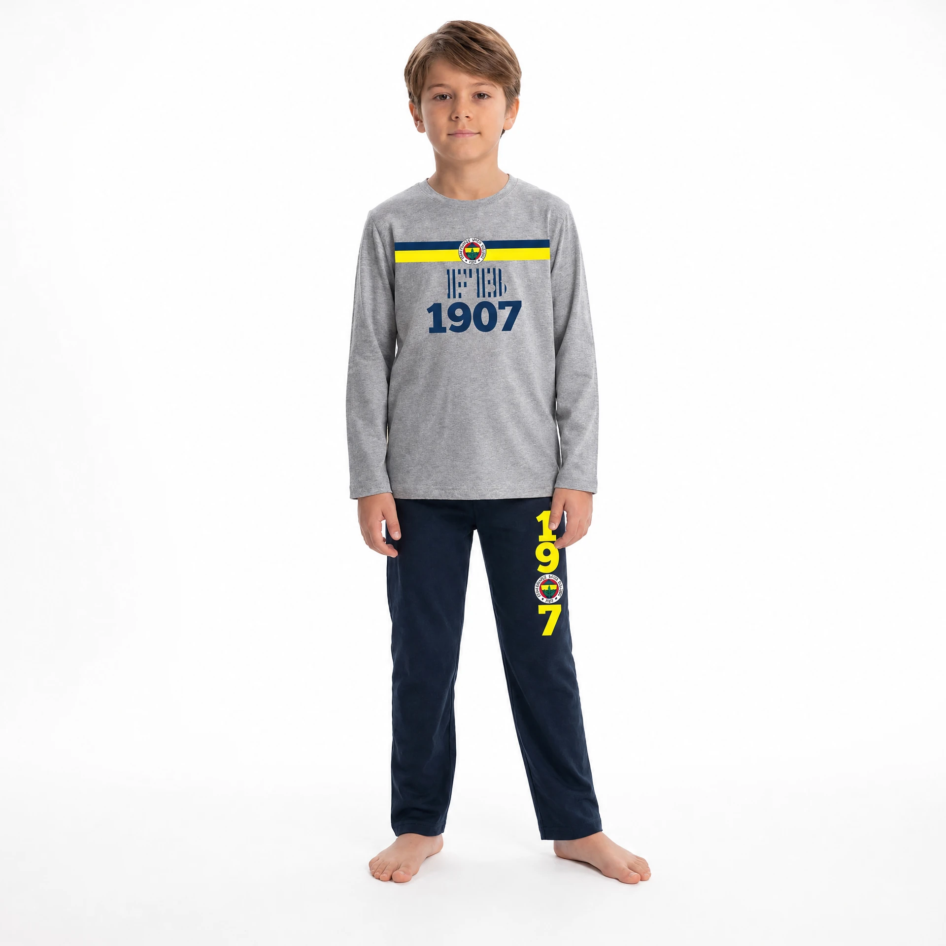 Fenerbahçe Çocuk Pijama Takımı — Basic Yaka Gri
