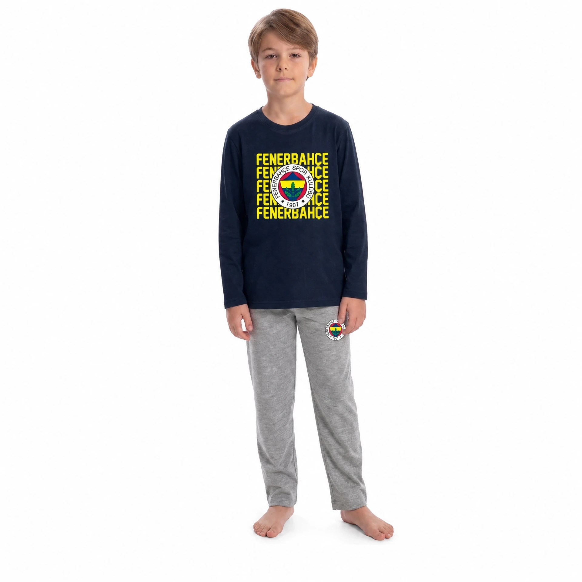 Fenerbahçe Çocuk Pijama Takımı — Basic Yaka Lacivert-Gri